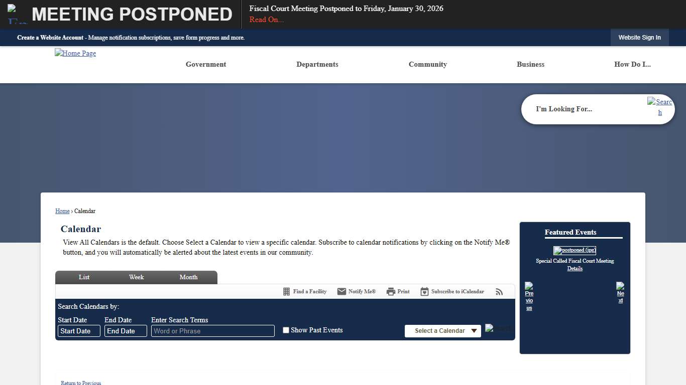 Calendar • Courthouse and County Services Closed