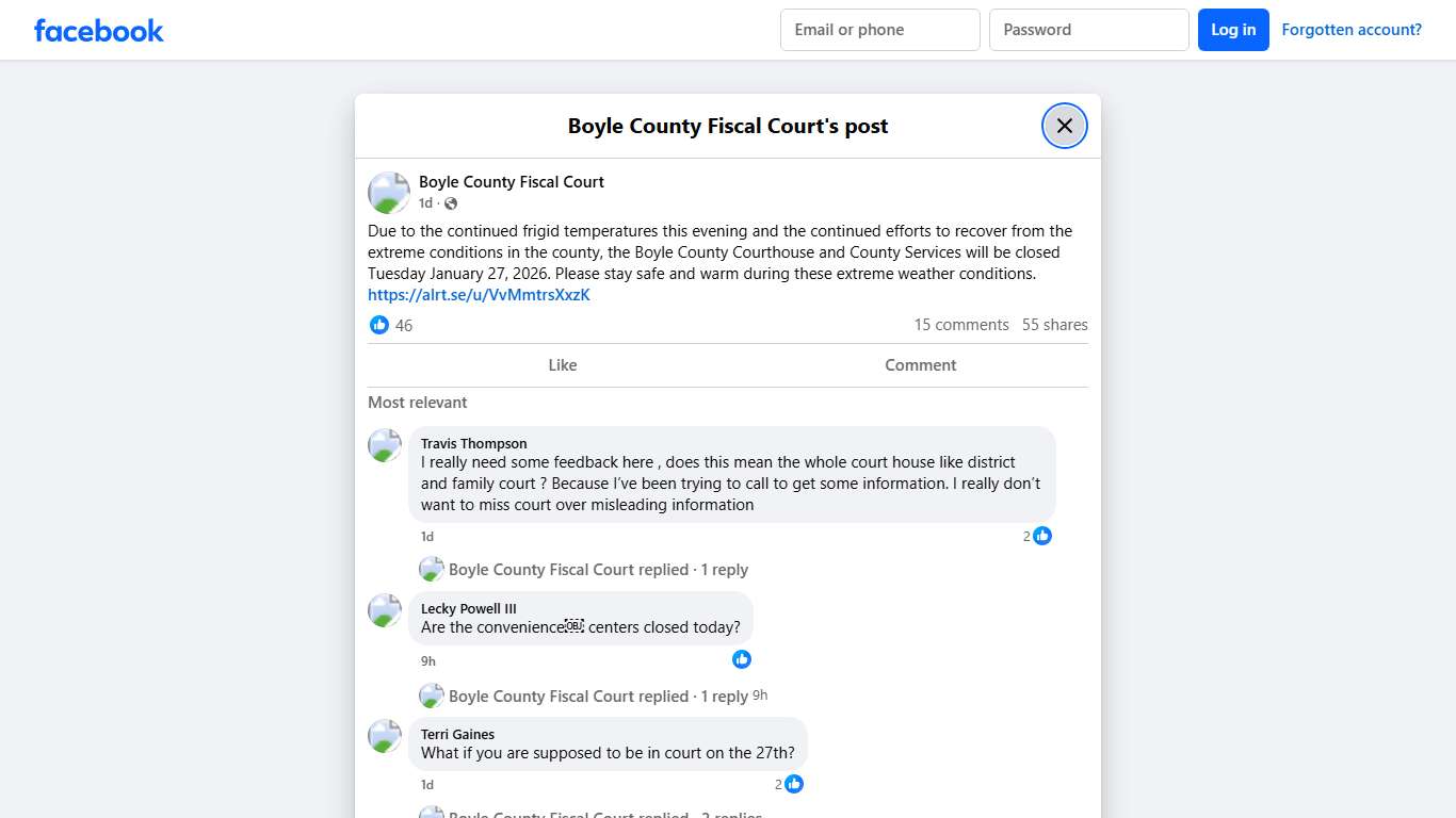 Due to the continued frigid... - Boyle County Fiscal Court Facebook